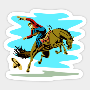 Cowboy Falling Off  Horse Retro Sticker